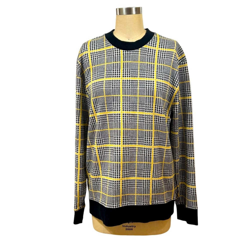 TOPMAN Black and Yellow Women’s Plaid Sweater size Large Cotton blend stretch